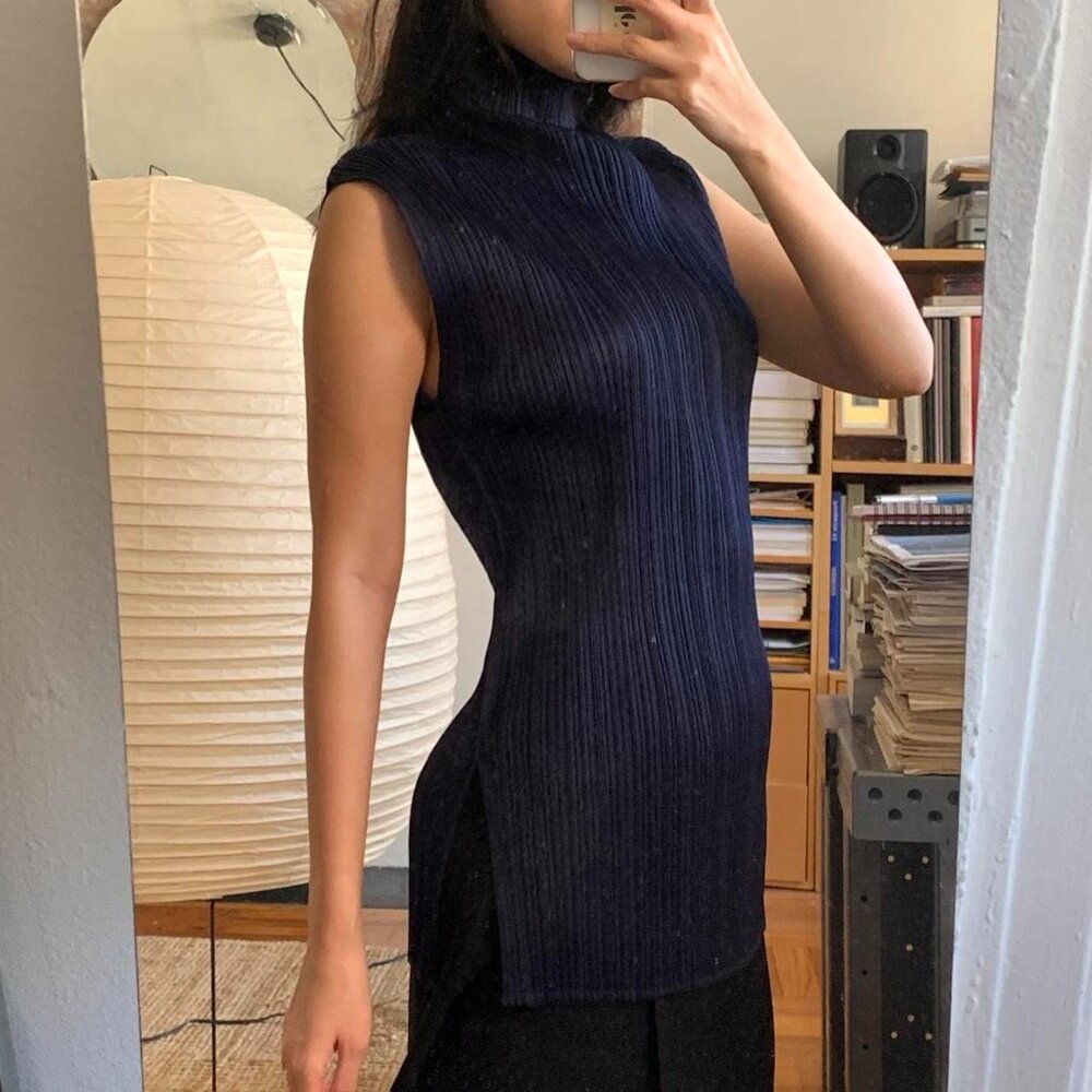 Issey Miyake Pleats Please Mockneck Tank Dark Navy JP4